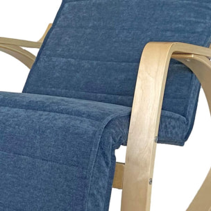 Poltrona a dondolo blu con braccioli in legno di betulla