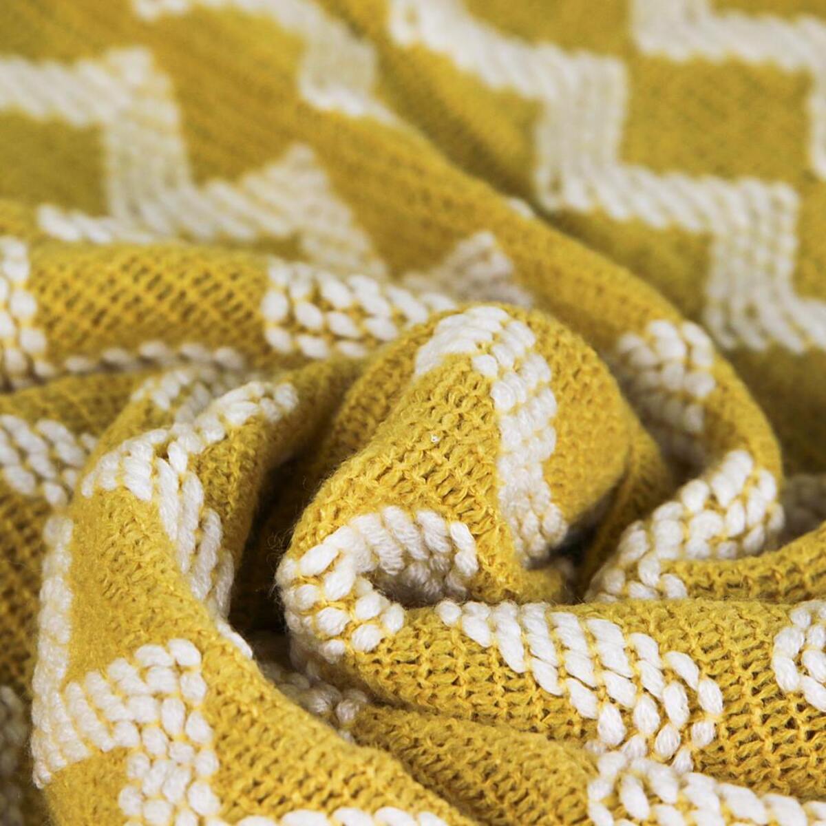 Coperta morbidissima 130x170. Colore giallo e panna con frangia - Pixel