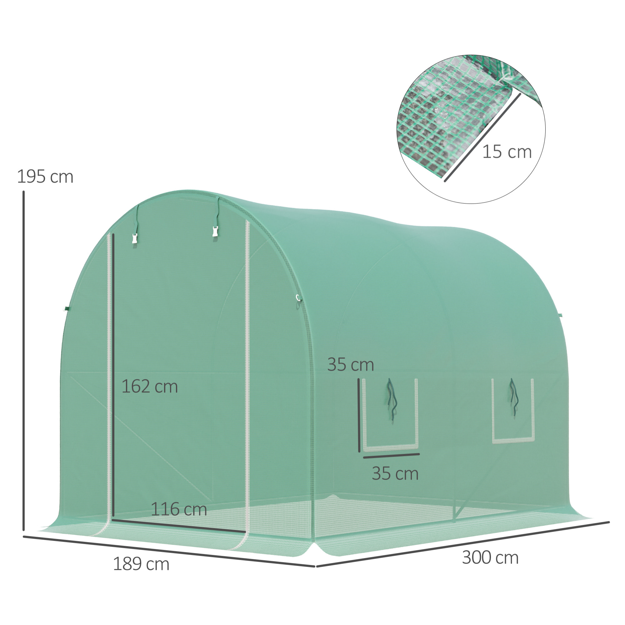 Invernadero Túnel de Jardín 3x2x1.9m Politunel Cultivo Planta Semilla 4 Ventanas