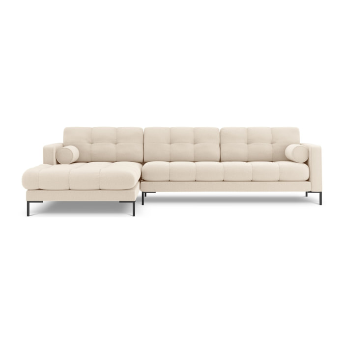 Canapé d'angle gauche "Bali" 5 places en tissu structurel beige clair