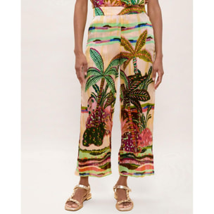 Pantaloni con stampa di palme multicolori