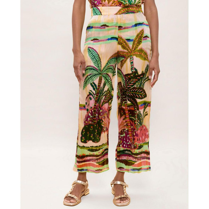 Pantaloni con stampa di palme multicolori
