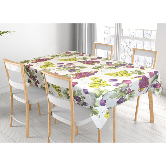Tovaglia Cucina In 100% Cotone Made In Italy Disegno Uva e Fichi 140x240