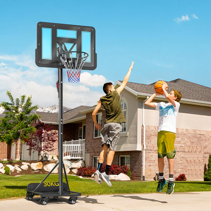 Canasta de Baloncesto para Exterior, Altura Ajustable 235-305 cm, Canasta de Baloncesto Portátil con Tablero Irrompible 110 cm, Ruedas y Saco de Peso, para Adolescentes y Adultos, Negro