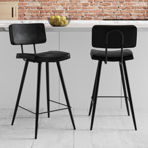 Lot de 2 chaises de bar mi-hauteur 66 cm cuir synthétique gris / noir - Texas