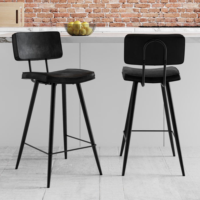 Lot de 2 chaises de bar mi-hauteur 66 cm cuir synthétique gris / noir - Texas