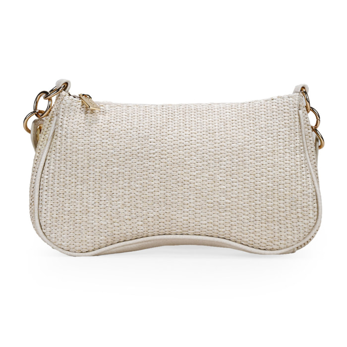 Bolso de hombro beige en rafia