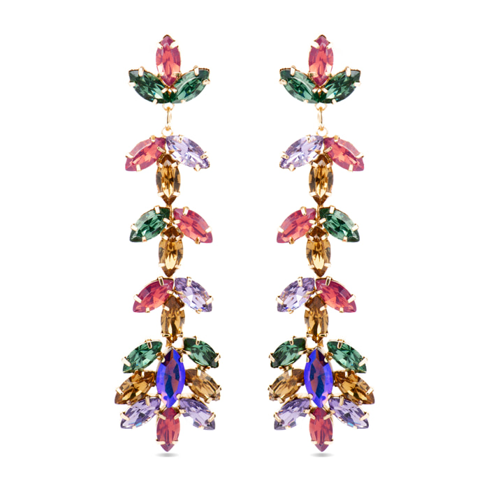 Pendientes con Cristal Multicolor acabado oro 18k
