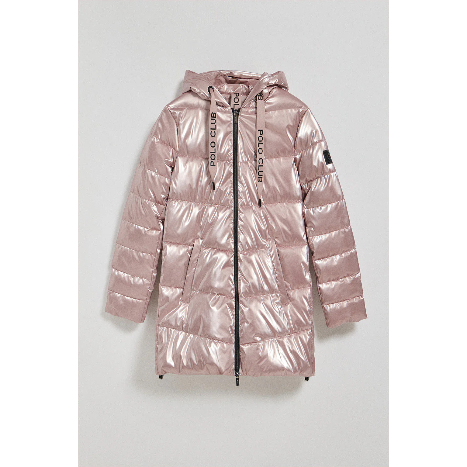 Giaccone Cetele rosa metallizzato con cappuccio fisso e particolari Polo Club