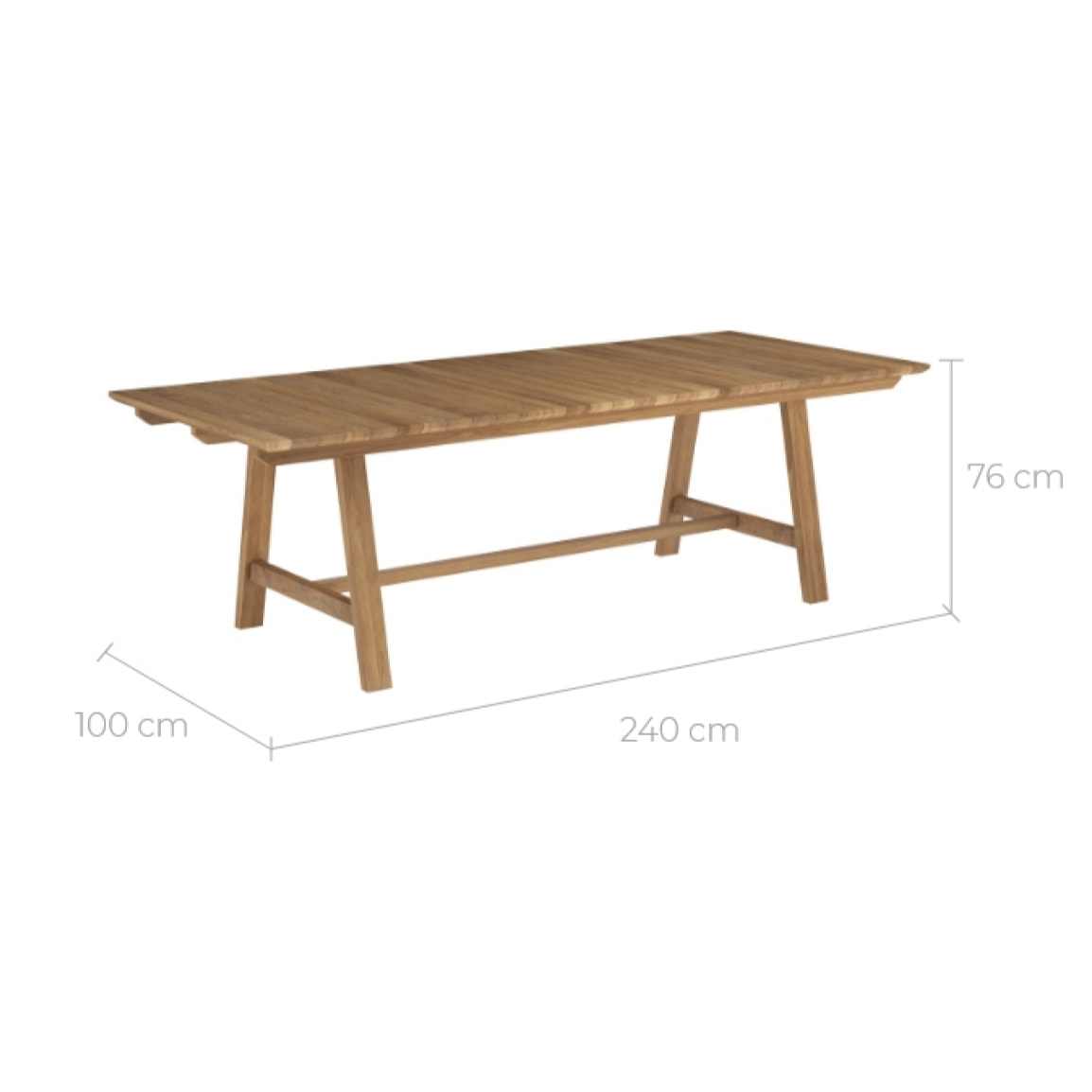 Table de jardin 240 cm en bois de teck massif - Budi