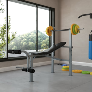 Conjunto de Banco de Pesas Multifuncional y Barra de Pesas con 6 Discos de Pesos Intercambiables para Entrenamiento Fuerza y Brazos en Gimnasio 165x68x114 cm 130x28x28 cm Multicolor