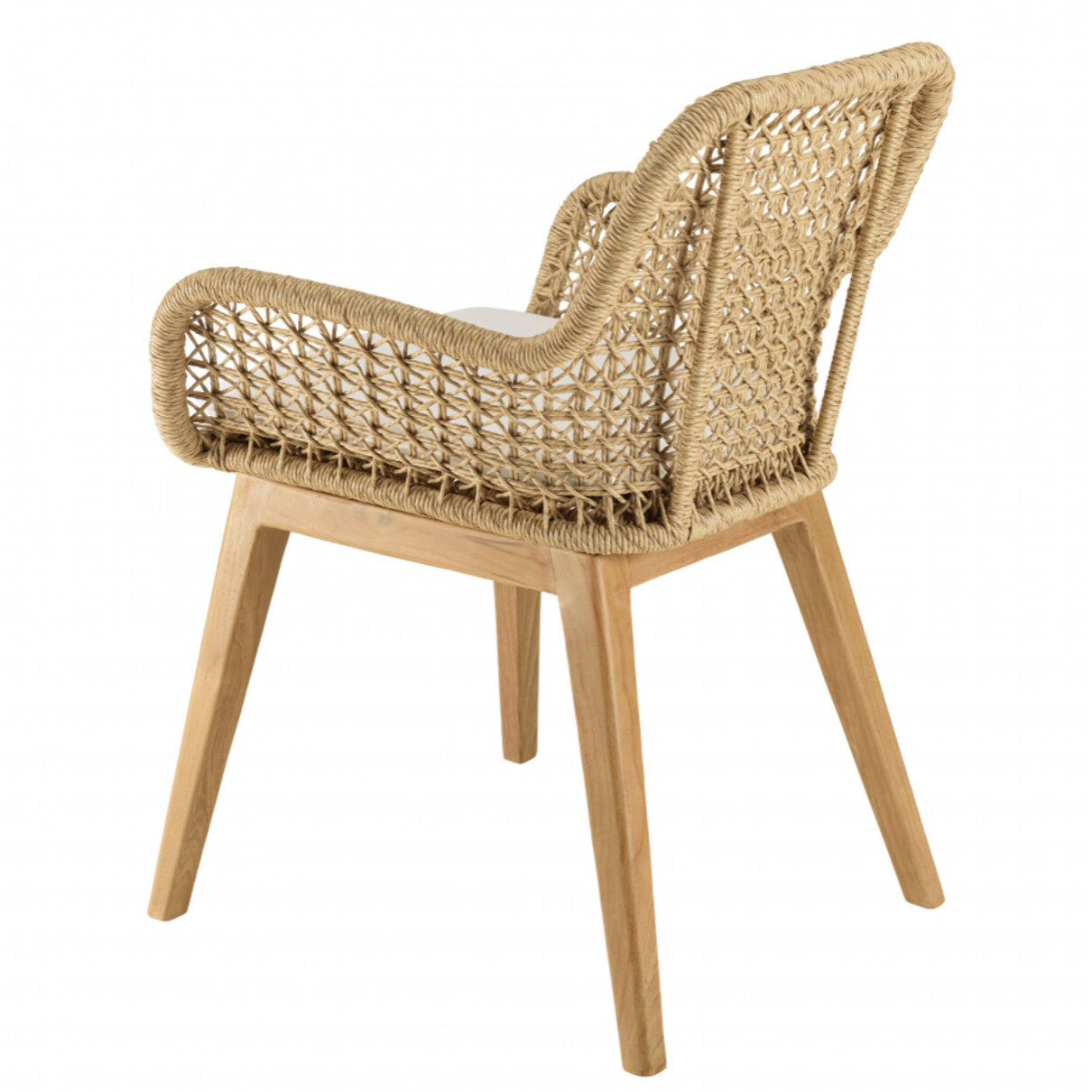 VALERIA - Lot de 2 fauteuils jardin teck rotin synthétique et coussin blanc