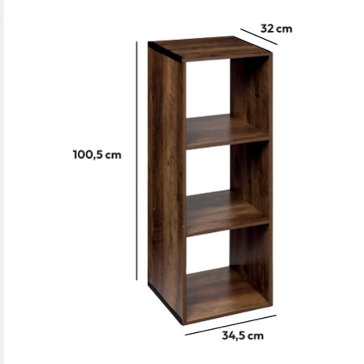 Étagère colonne 3 cases indus Effet bois foncé Mix N' Modul