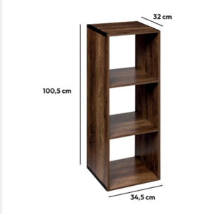 Étagère colonne 3 cases indus Effet bois foncé Mix N' Modul
