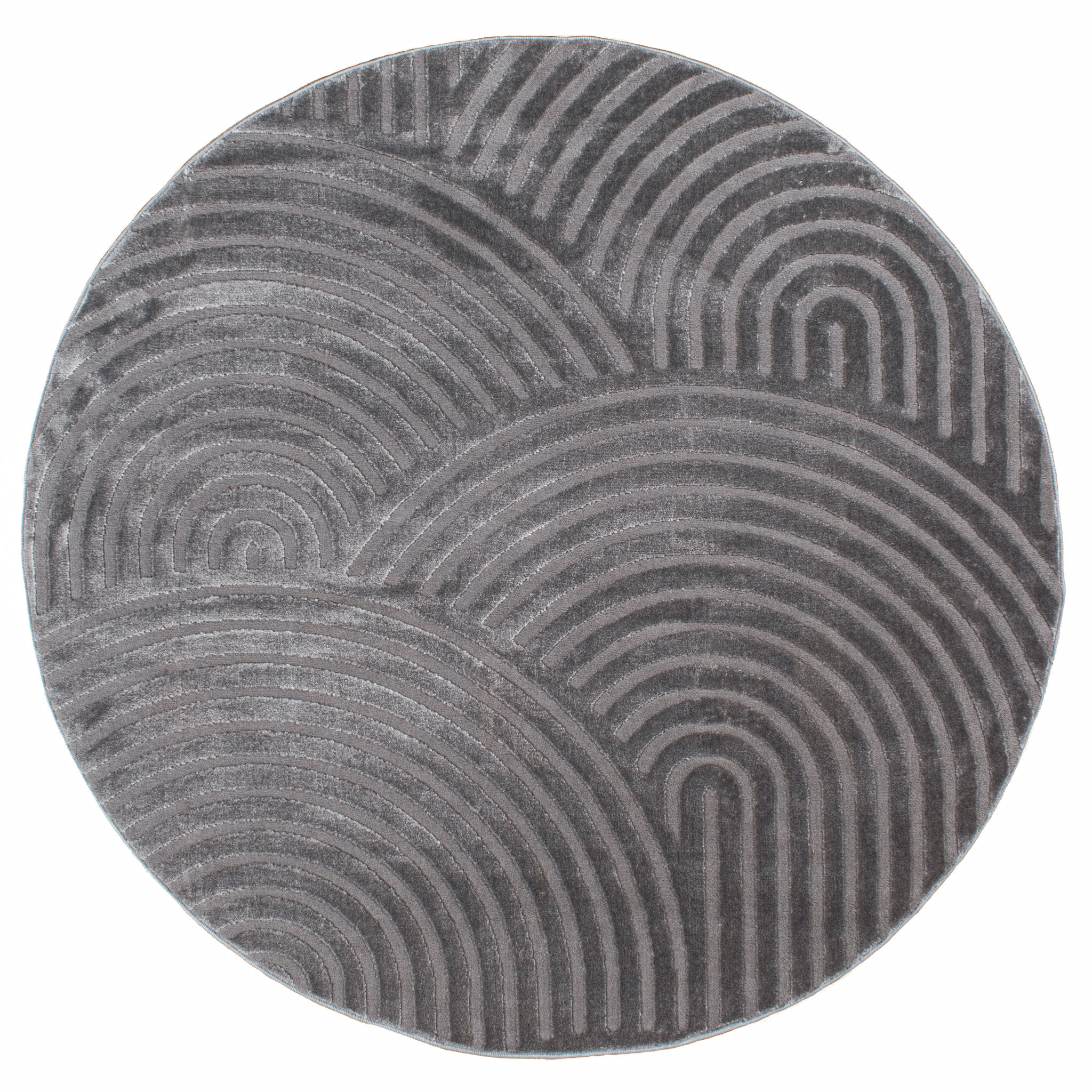 BIANCA - Tapis rond à motif arc en ciel en relief - Gris