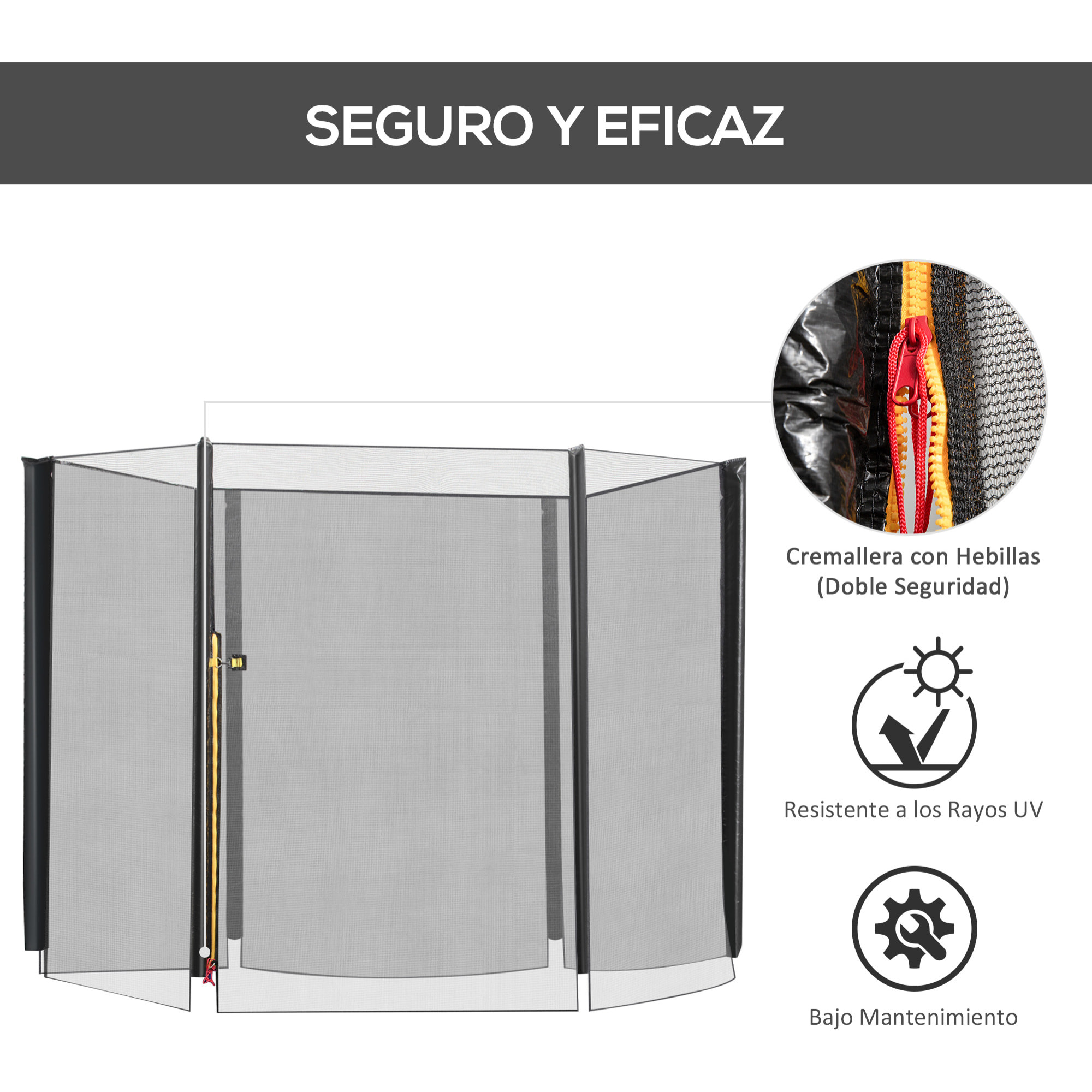 Red de Seguridad Protector para Trampolín PE Ø244x165cm Negro