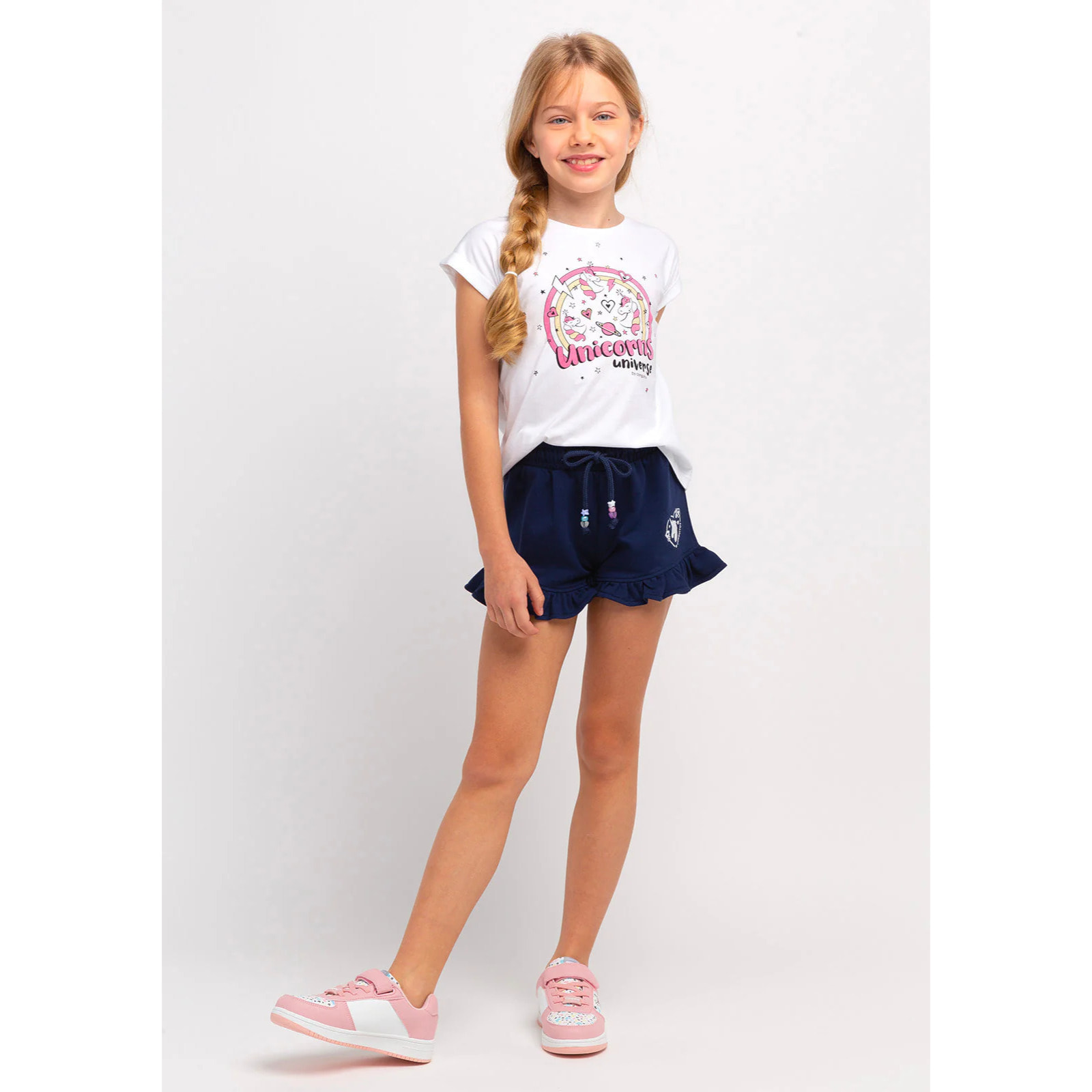 Short Niña Estampado Unicornio En Azul Marino