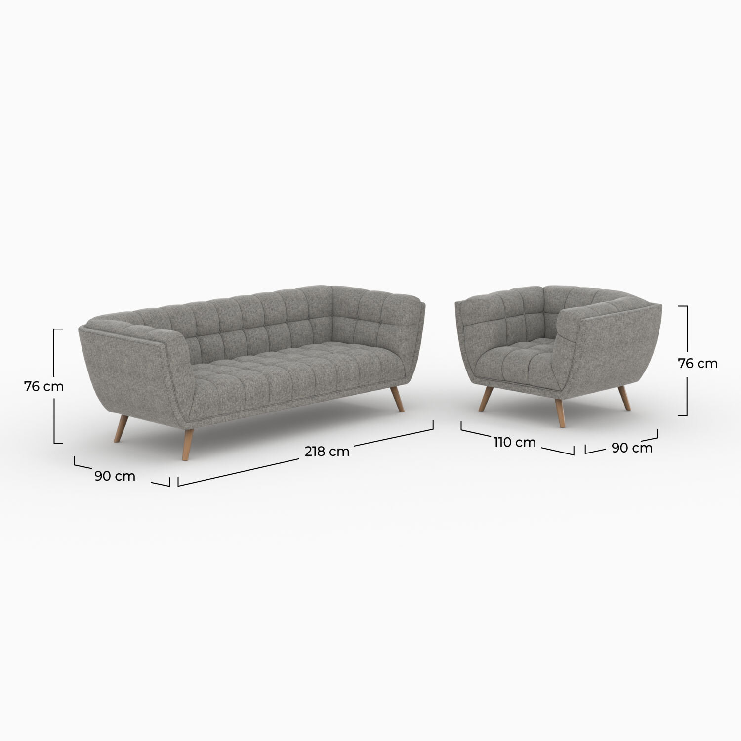 Ensemble canapé et fauteuil en tissu gris 4 places - Carmen