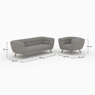 Ensemble canapé et fauteuil en tissu gris 4 places - Carmen