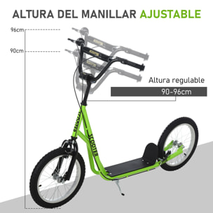 Patinete para Niños +5 Años, Patinete Infantil de 2 Ruedas, con Manillar Ajustable en Altura, 2 Neumáticos de Caucho Inflable, Doble Freno, Carga 100 kg, 139x58x90-96 cm, Verde Flourescente
