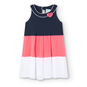 Vestido de gasa niña, liso, tirantes, azul marino