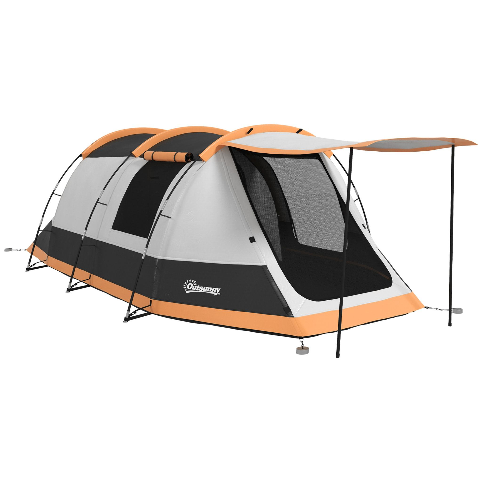 Tienda de Campaña Familiar para 3-4 Personas Tienda de Camping Plegable con 2 Habitaciones y Bolsa de Transporte Impermeable para Senderismo 370x220x130 cm Azul y Gris