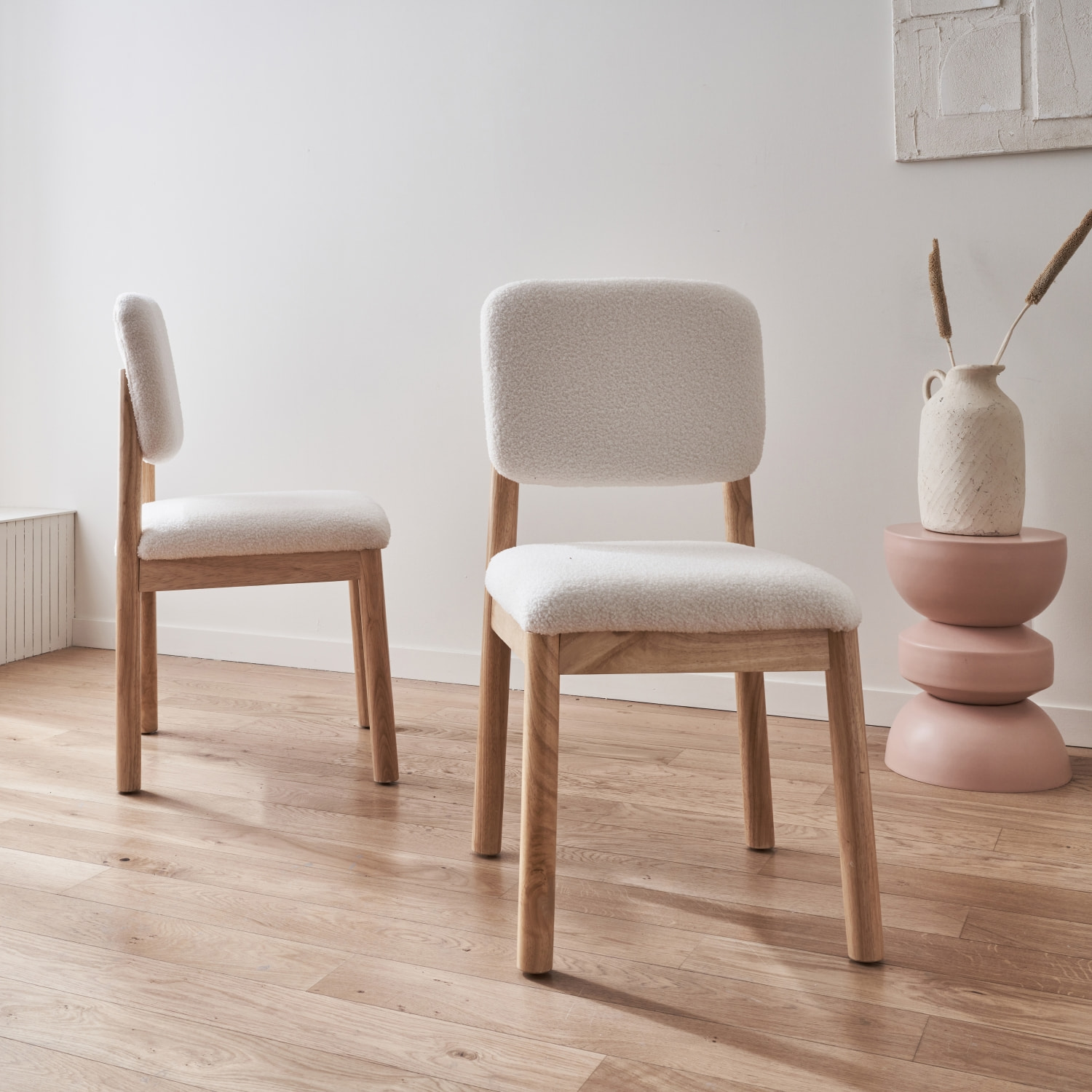 Chaises bois d'hévéa et revêtement bouclette (lot de 2) SWANN