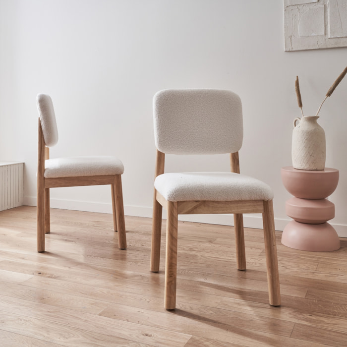 Chaises bois d'hévéa et revêtement bouclette (lot de 2) SWANN