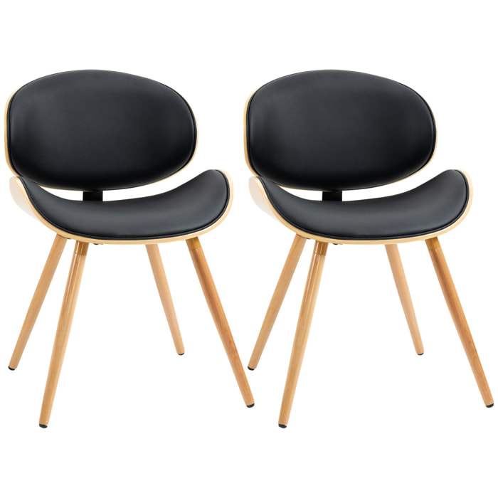 Lot de 2 chaises design vintage bois revêtement mixte synthétique tissu noir