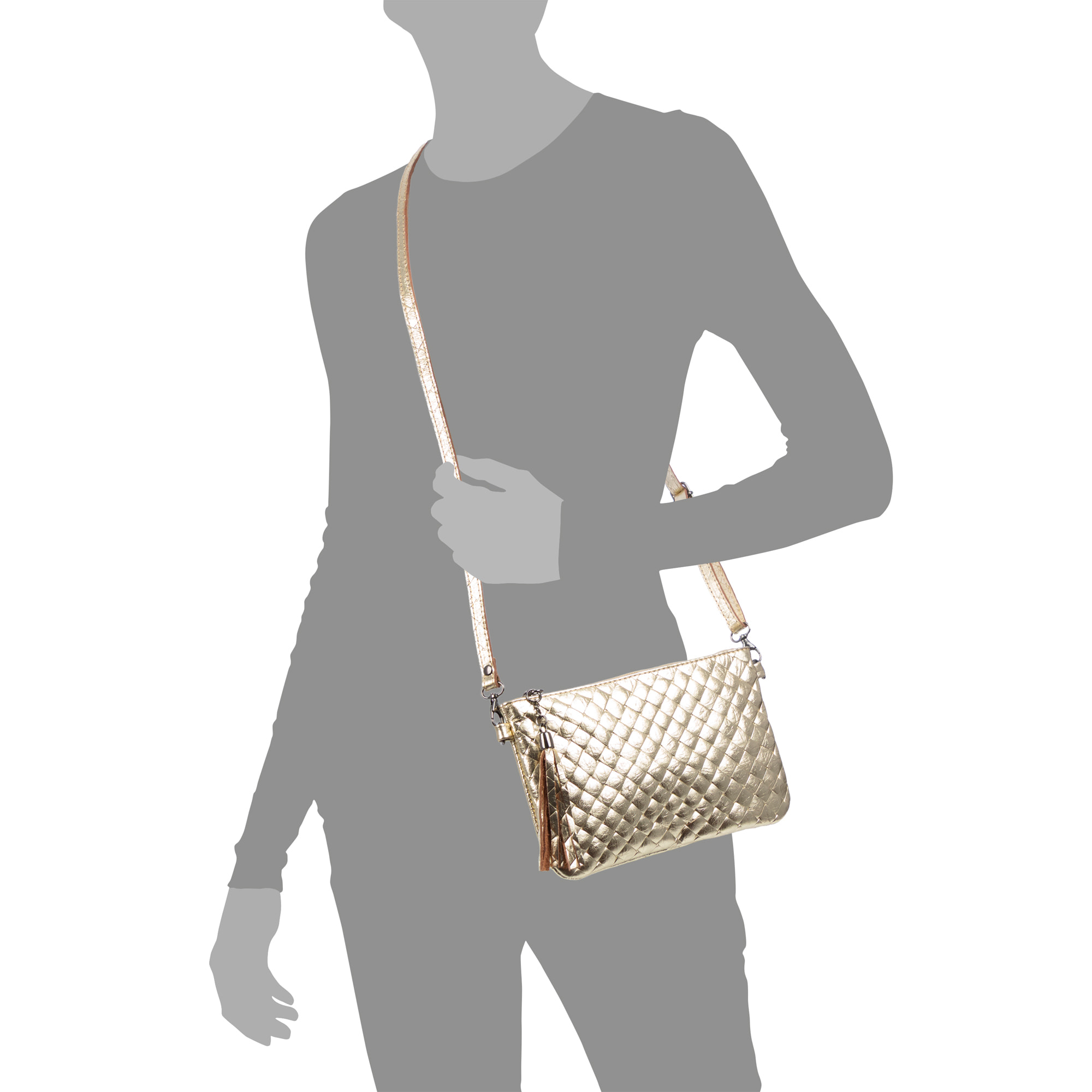 Oleggio bolso bandolera mujer. Piel auténtica Gamuza con grabado entrelazado y lacada brillante.