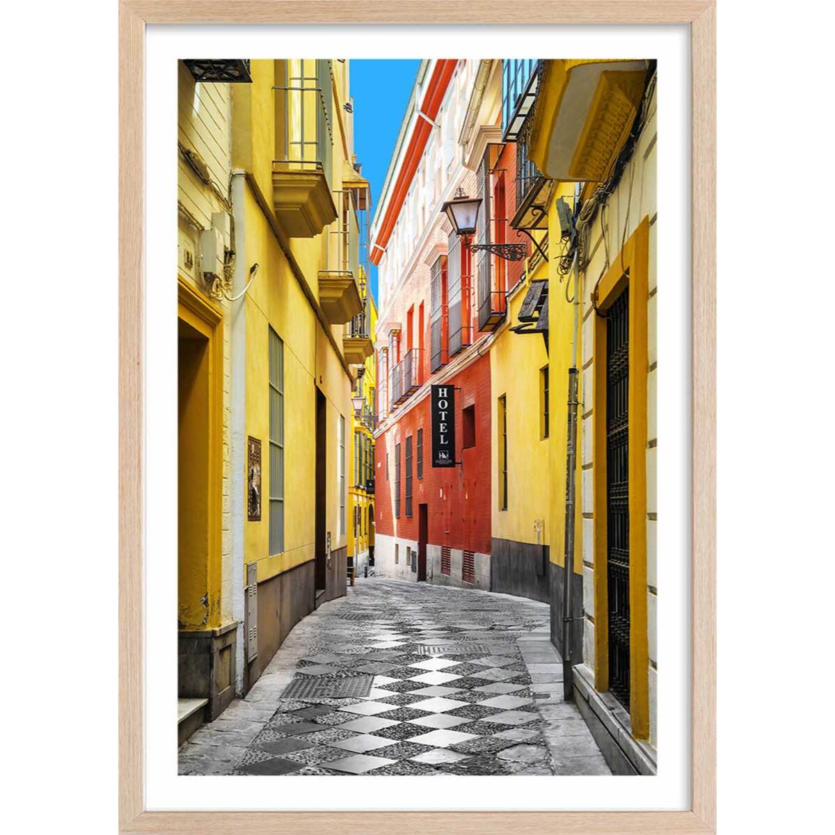 Affiche spain street Affiche + cadre en bois - Chêne