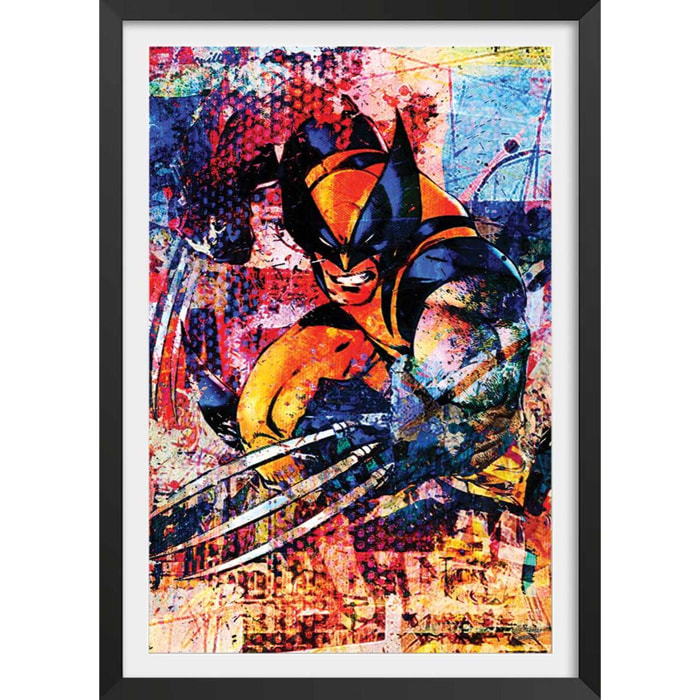 Affiche wolverine graffiti Affiche + cadre en bois - Noir