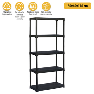 Estantería 5 baldas de plástico en polipropileno 900x400x1760 mm.