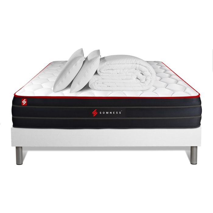 Pack matelas BOOST + sommier blanc + Couette + 2 oreillers