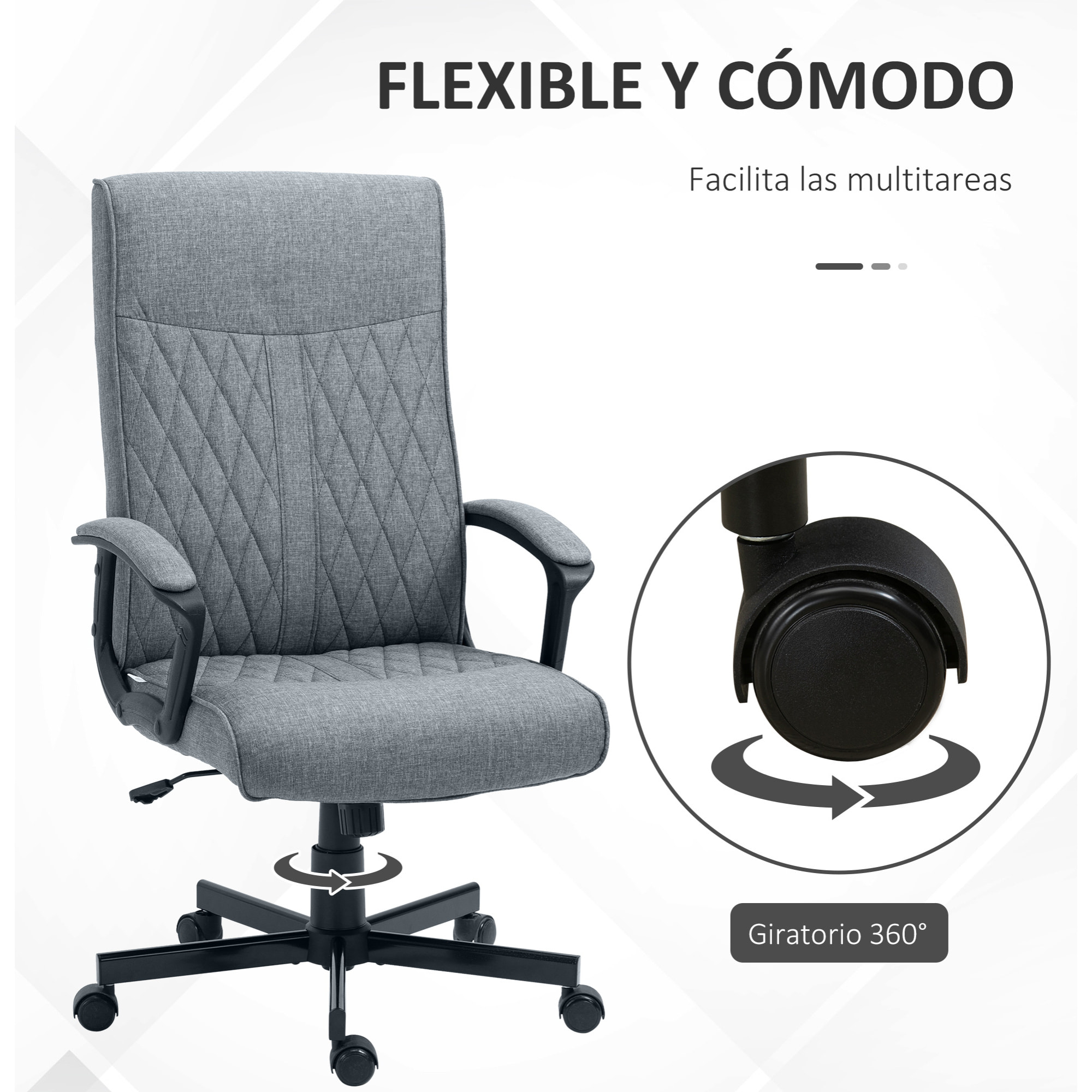 Silla de Oficina Giratoria Silla de Escritorio Basculante Tapizado en PU con Respaldo Alto y Altura Ajustable para Salón Oficina Carga 120 kg 65x72x102-112,5 cm Gris Oscuro