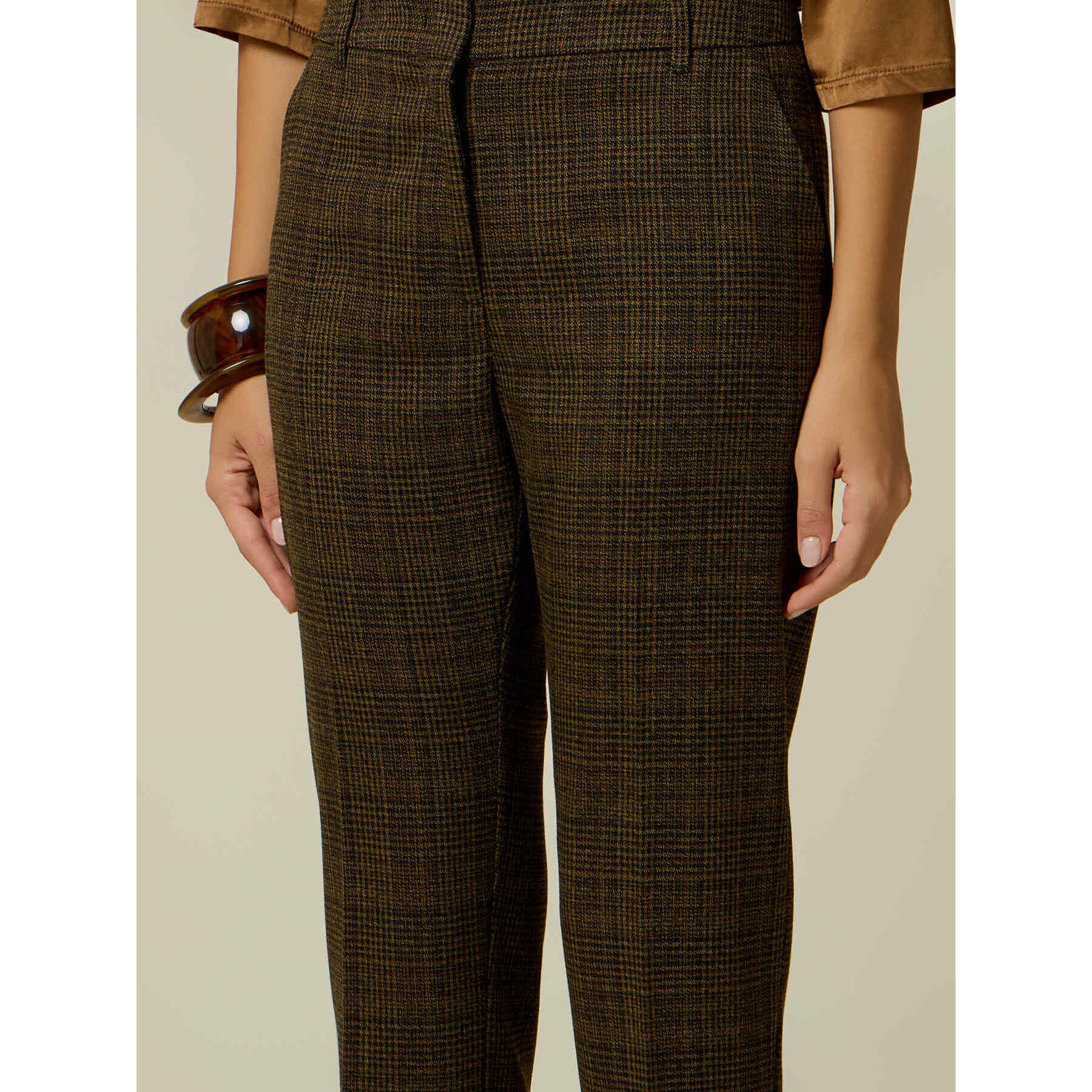 Oltre - Pantaloni check - Marrone