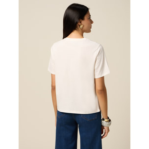 Oltre - Camiseta con bordado de joya y bolsillo - Blanco