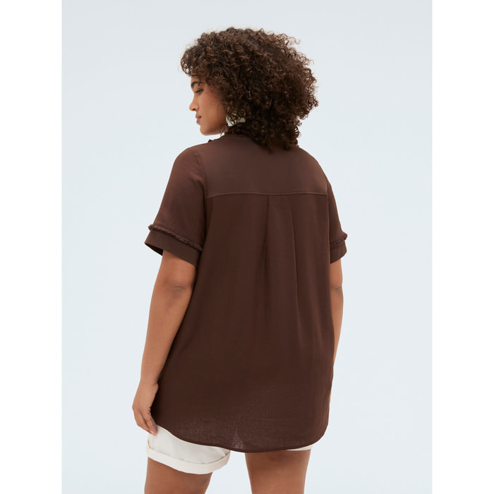 Fiorella Rubino - Camiseta bimaterial en mezcla de lino - Marrón