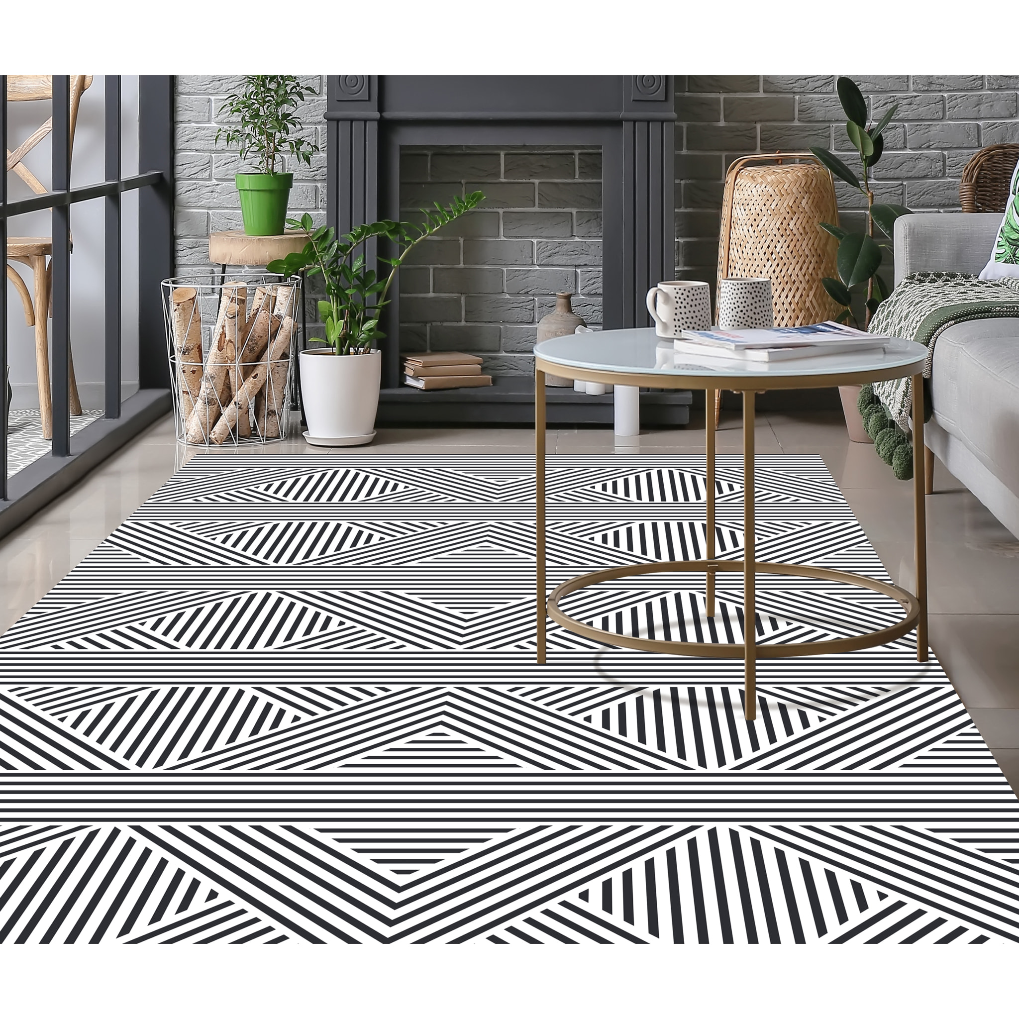 Alfombra de vinilo Zigzag Zen 66x180 cm - PVC antideslizante, vinilica para cocina o salón, lavable, estilo geométrico
