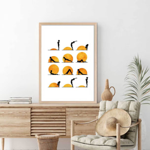 Affiche graphique Yoga sun Affiche + cadre en bois - Chêne