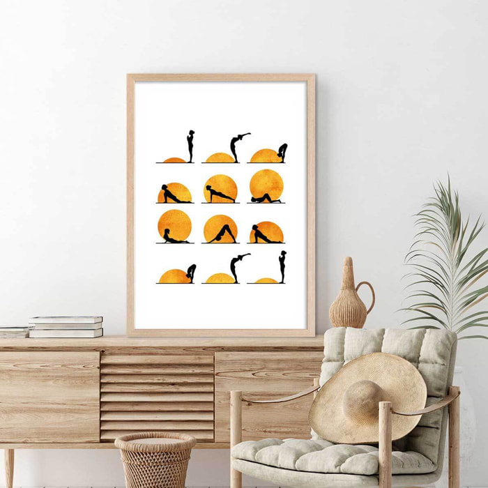 Affiche graphique Yoga sun Affiche + cadre en bois - Chêne