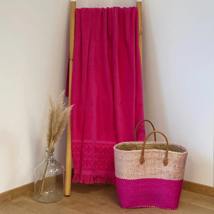 Serviette de bain L éponge velours unie - Romance Fuchsia - 460g/m²