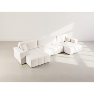 Nicole - Canapé panoramique en U 7 places convertible avec coffre en tissu - Beige