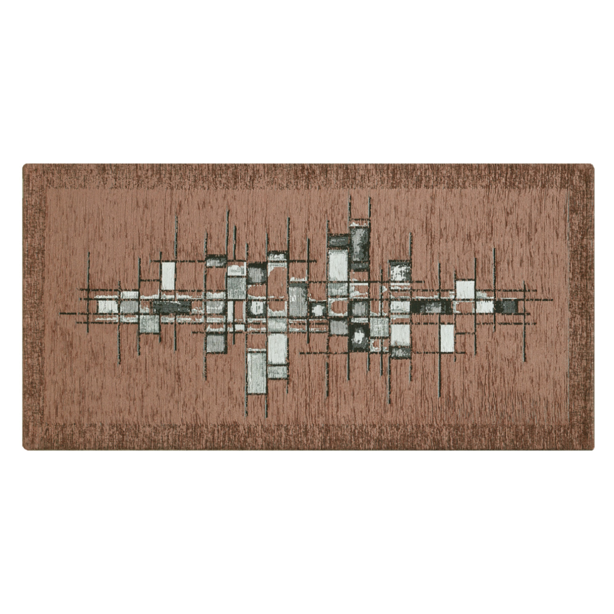 Tappeto Jacquard Ideale Cucina Ingresso Made In Italy Antiscivolo, Lavabile, Morbido Disegno Pixel Marrone By Suardi