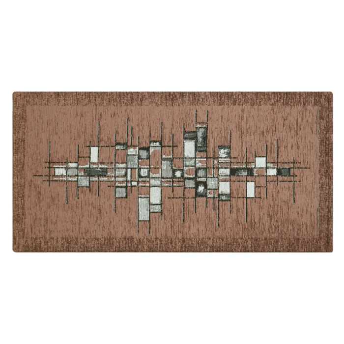 Tappeto Jacquard Ideale Cucina Ingresso Made In Italy Antiscivolo, Lavabile, Morbido Disegno Pixel Marrone By Suardi