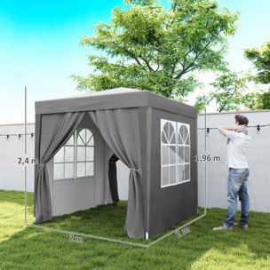 Carpa Plegable Pop-up Gazebo 2x2 m Cenador Plegable con 4 Paredes Laterales Anti-UV y Bolsa de Transporte para Camping Fiestas Gris