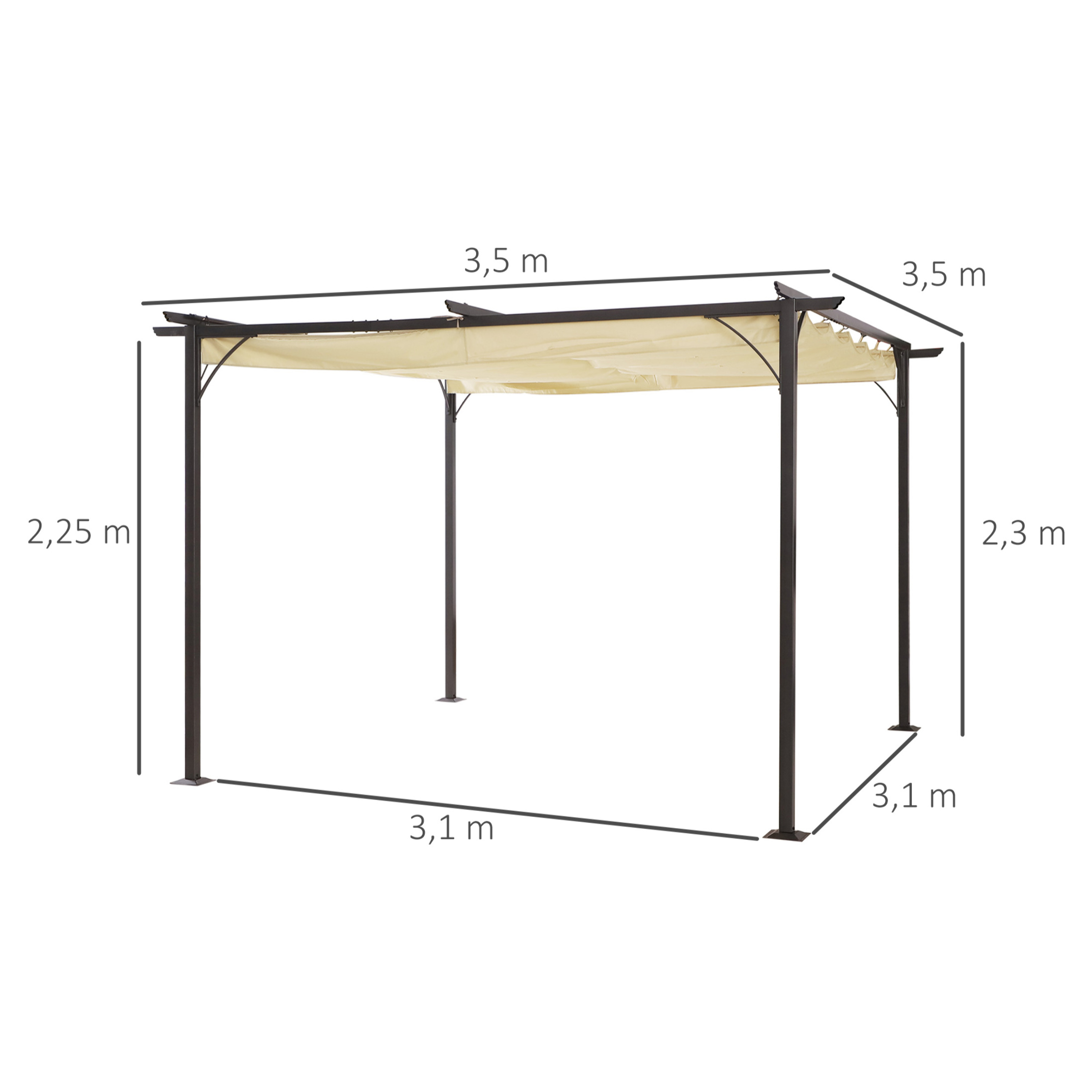 Pérgola de Metal 3.5x3.5m Gazebo Cenador para Jardín Patio con Techo Retráctil