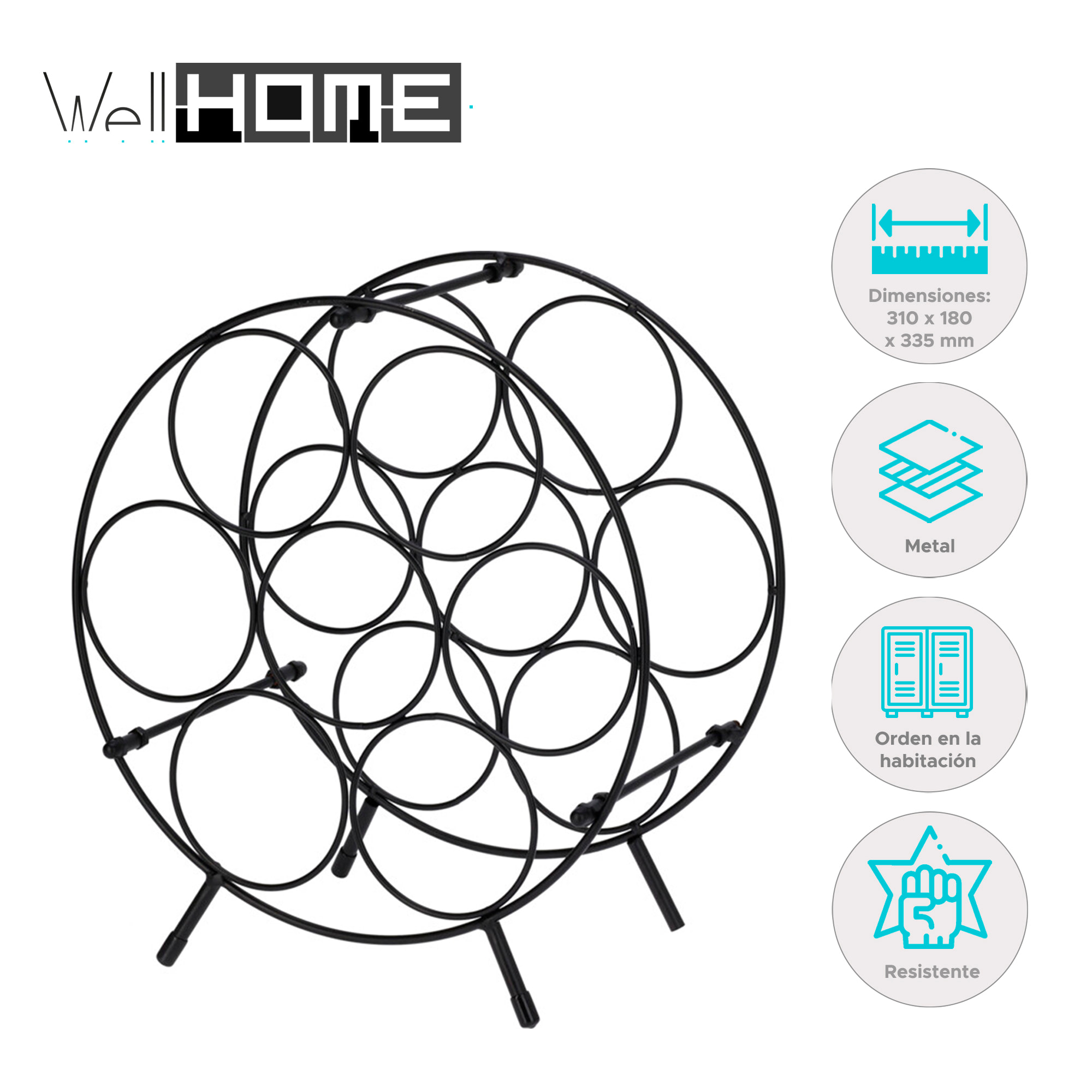 Botellero metálico redondo para 7 botellas - organizador resistente y elegante para espacios reducidos o bares