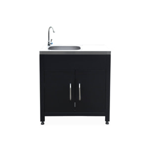 Ensemble de meubles de cuisine extérieure en acier inoxydable 7 modules avec barbecue au gaz 4 brûleurs et housse de protection