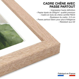 Poster Aquarelle botanique Affiche + cadre en bois - Chêne